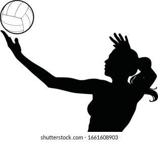 Volleyball girl player throws the ball