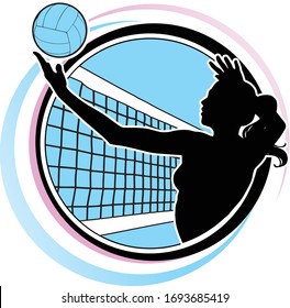 Volleyball girl player throws the ball for logo