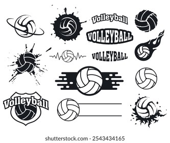 Volleyball graphic design set. Vector illustration isolated on white background.