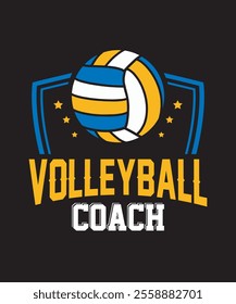 Volleyball Graphics Design with Volleyball Coach Text and Shape star Volleyball Vector