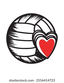 Volleyball Graphics Design With Love and Volleyball Outline Vector for Light Background