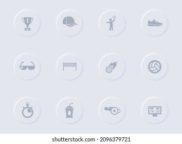 volleyball gray vector icons on round rubber buttons. volleyball icon set for web, mobile apps, ui design and promo business polygraphy
