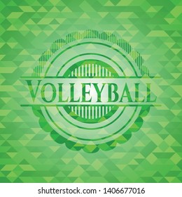 Volleyball green emblem with triangle mosaic background. Vector Illustration. Detailed.