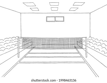 Volleyball Gym Sport Indoors Graphic Black White Sketch Illustration Vector