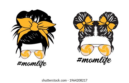 Volleyball Hair Stylist Messy Hair Bun, Messy Bun Mom Lifestyle - Mother's day Vector and Clip Art