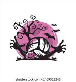 Volleyball Halloween Purple Moon Theme Vector