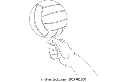 Volleyball. Hands reach for the volleyball in the game. One continuous drawing line  logo single hand drawn art doodle isolated minimal illustration