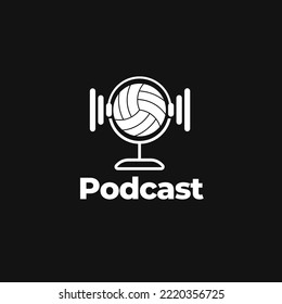 Volleyball With Headphone And Microphone Logo Design. Suitable For Basketball Sport Streaming Podcast Broadcast Radio Channel Business Brand Simple Modern Logo Design.