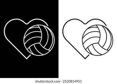 Volleyball mit Herzform Vektor, Sport, Volleyball, Vektor, Volleyball, Sport Silhouette, Herzdesign, Liebe zum Volleyball, Romantik