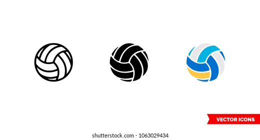 Volleyball icon of 3 types: color, black and white, outline. Isolated vector sign symbol.