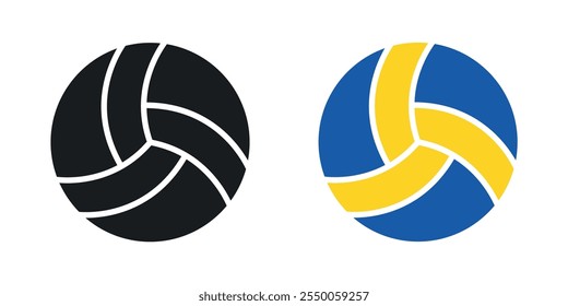 Volleyball icon set in black and colored version