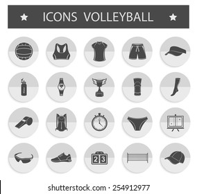 Volleyball icon set - stock vector. Large set of symbols, logos and icons of volleyball. Sports equipment, protection, trackers, silhouettes of players, uniforms, clothing and shoes.