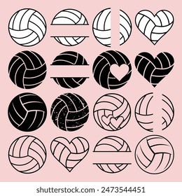 Icono de voleibol Vector, corazón de voleibol, diseño de voleibol aislado sobre fondo blanco.