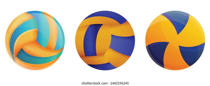 Volleyball icons set. Cartoon set of volleyball vector icons for web design