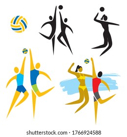  Volleyball Icons.
 Set of colorful and black voleyball symbols. Vector available.
