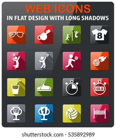 volleyball icons set in flat design with long shadow
