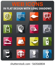 volleyball icons set in flat design with long shadow