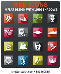 volleyball icons set in flat design with long shadow