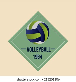 a volleyball label with its respective ball and some text