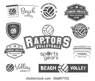 Volleyball Labels, Badges, Logo And Icons Set. Sports Insignias. Best For Volley Team Club, Training Camp, Sport Shops, T-shirt, Web Sites Or Magazines. Vector Illustration