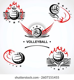 Volleyball labels and icon set. Collection icons volleyball. Vector