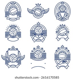 Volleyball labels and icon set. Collection icons volleyball. Vector