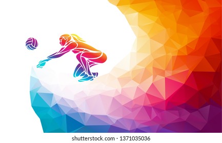 Volleyball lady player. Team sport vector polygonal banner