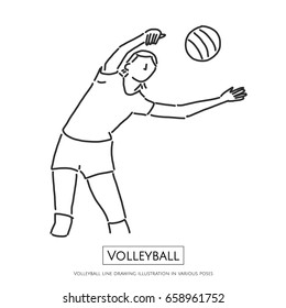Volleyball line drawing illustration in various poses - line drawing vector illustration graphic design