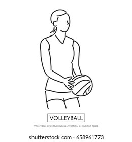 Volleyball line drawing illustration in various poses - line drawing vector illustration graphic design