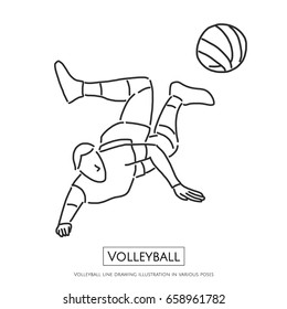 Volleyball line drawing illustration in various poses - line drawing vector illustration graphic design