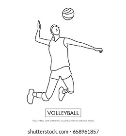 Volleyball line drawing illustration in various poses - line drawing vector illustration graphic design