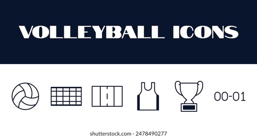 Volleyball line icons set vector. Line Volleyball sports icons illustration. Volleyball icons