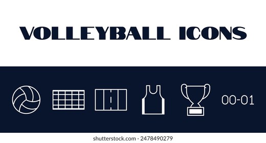 Volleyball line icons set vector. Line Volleyball sports icons illustration. Volleyball icons