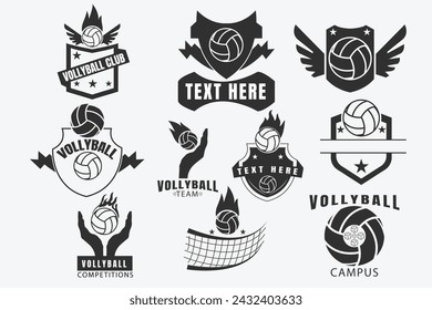 Volleyball Logo Design Bundle, Volleyball Lettering Design, Volleyball Passion Monogram Art, Volleyball Typeface Logo, Sports Elegance, Typography Badge, Typography Design, illustration