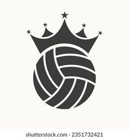 Volleyball Logo Design Concept With Crown Icon. Volleyball Winner Symbol