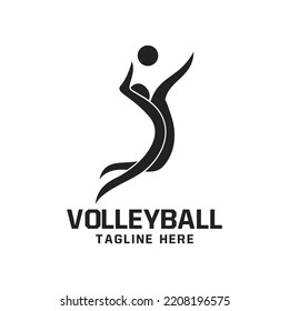 Volleyball Logo Design With Jumping Person Silhouette Icon Illustration