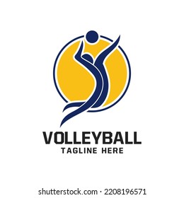 Volleyball Logo Design With People Jump Hit the Ball Icon