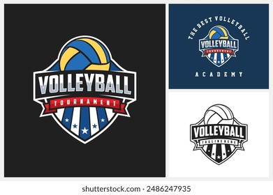 Volleyball logo design template, volleyball team emblem collection, volleyball tournament logo design vector illustration