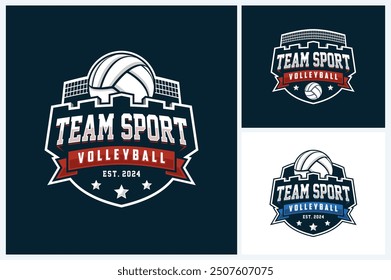 Volleyball logo design template, volleyball team emblem collection, volleyball tournament logo design vector illustration