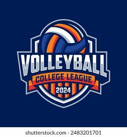 Volleyball Logo Design Vector Illustration, Emblem for Volleyball Club, Sport badge for tournament or championship.