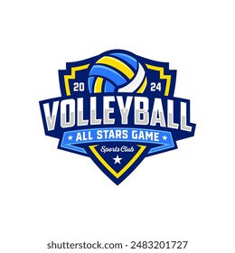 Volleyball Logo Design Vektorillustration, Emblem für Volleyballverein, Sportabzeichen für Turnier oder Meisterschaft.