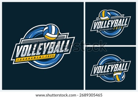 Volleyball logo design vector template, Volleyball Tournament Sport Emblem Logos, volleyball team emblem logo design vector illustration