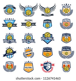 Volleyball logo, emblem set collections, designs templates on a light background