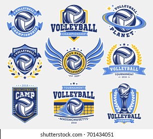 Volleyball logo, emblem set collections, designs templates on a light background