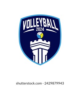 Diseño del icono del logotipo del voleibol, plantilla de la insignia deportiva. Ilustración de vector