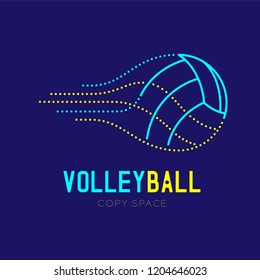 Volleyball logo icon outline stroke set dash line design illustration isolated on dark blue background with Volleyball text and copy space, vector eps 10