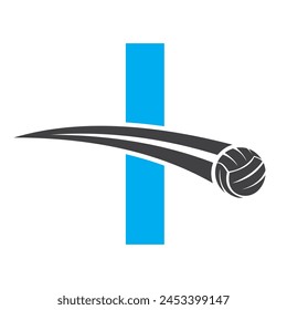 Volleyball Logo On Letter I Concept With Moving Volleyball Symbol. Volleyball Sign