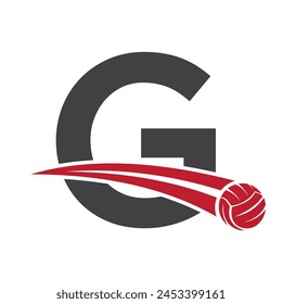 Volleyball Logo On Letter G Concept With Moving Volleyball Symbol. Volleyball Sign
