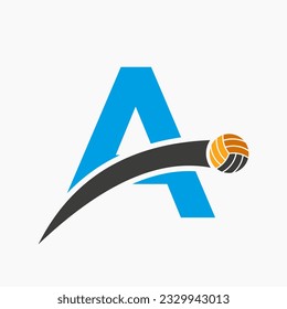 Volleyball Logo On Letter A With Moving Volleyball Ball Icon. Volley Ball Symbol