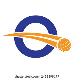 Volleyball Logo On Letter O Concept With Moving Volleyball Symbol. Volleyball Sign